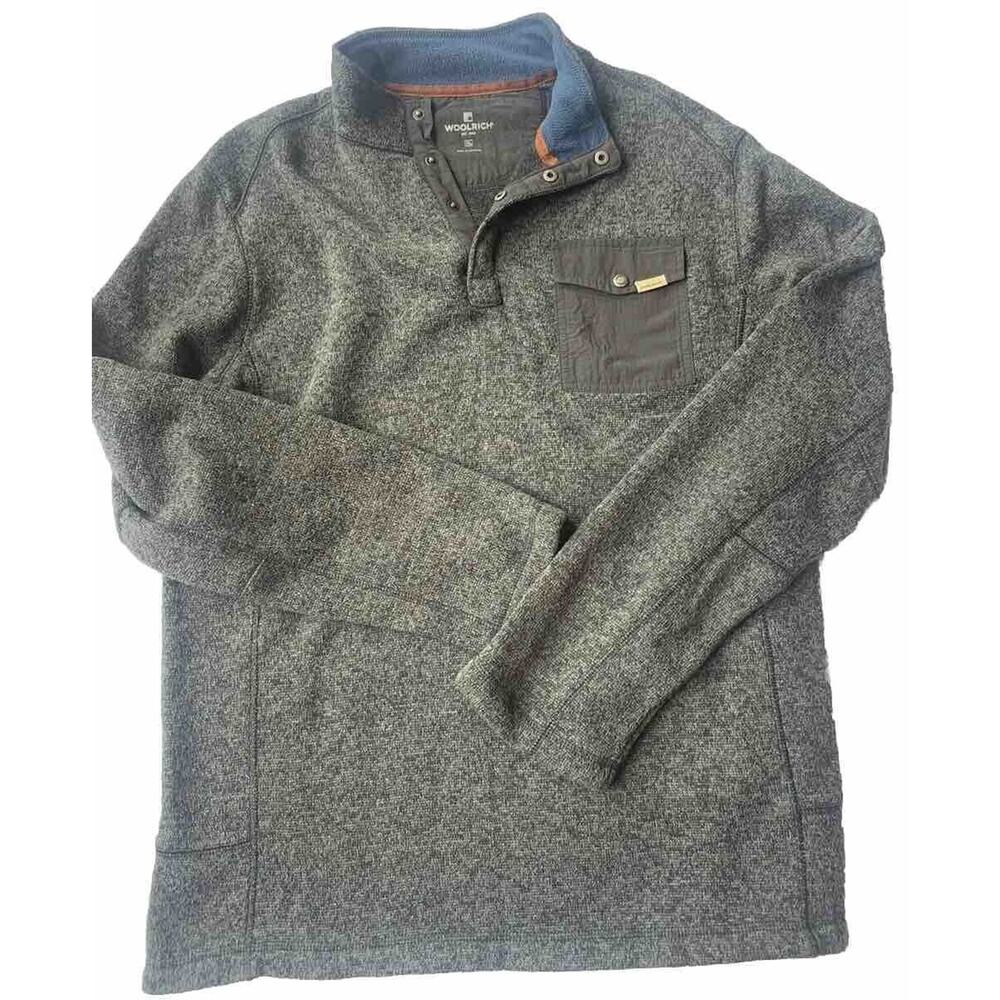 WOOLRICH Men’s Drifter Polartec Fleece Snap Pullover Sweater Gray Extra Large XL
